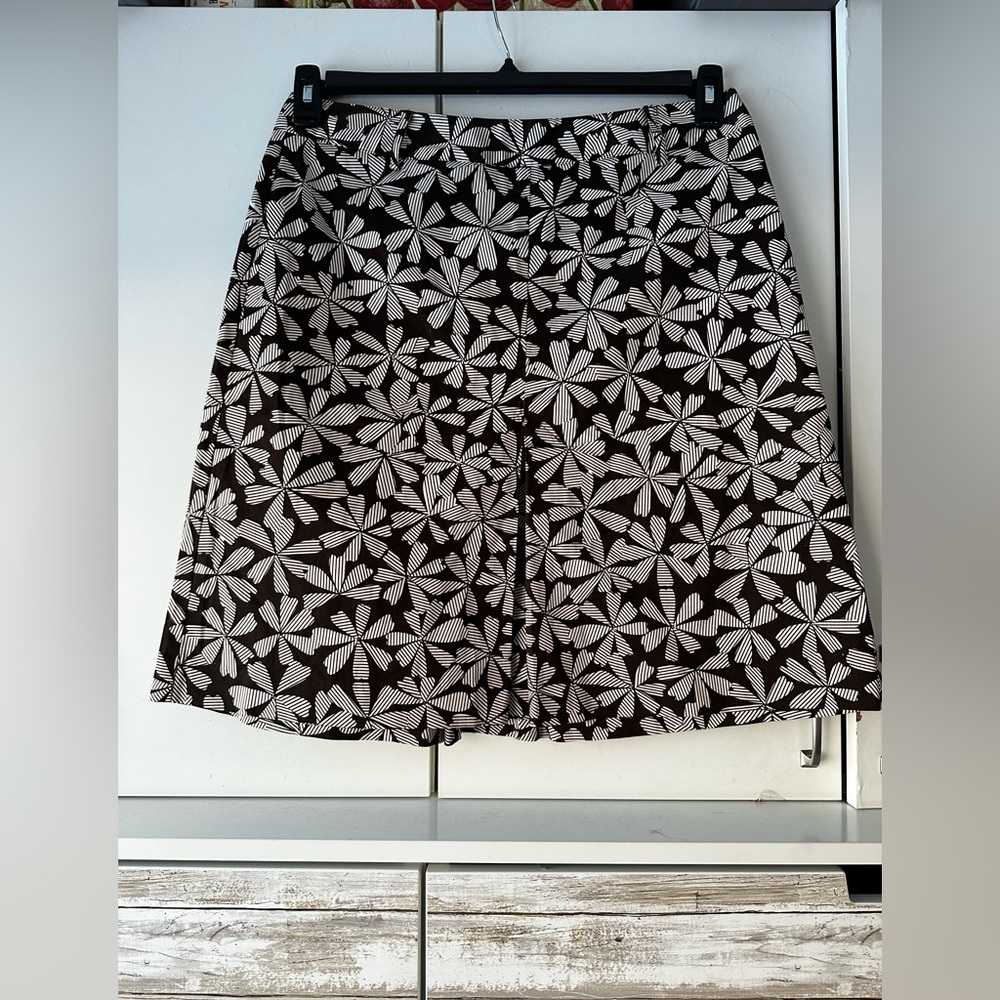 🌼 Willi Smith Brown & White Floral Cotton A-Line Skirt Size 12
